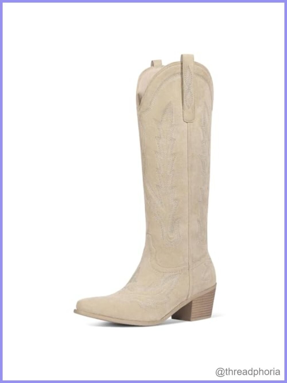 Women's Suede Knee-High Cowboy Boots Embroidered Western Almond Toe